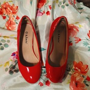 Red wedge kid heels size 13